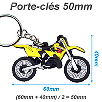 Calcul de diagonale pour le porte clé moto en caoutchouc PVC publicitaire