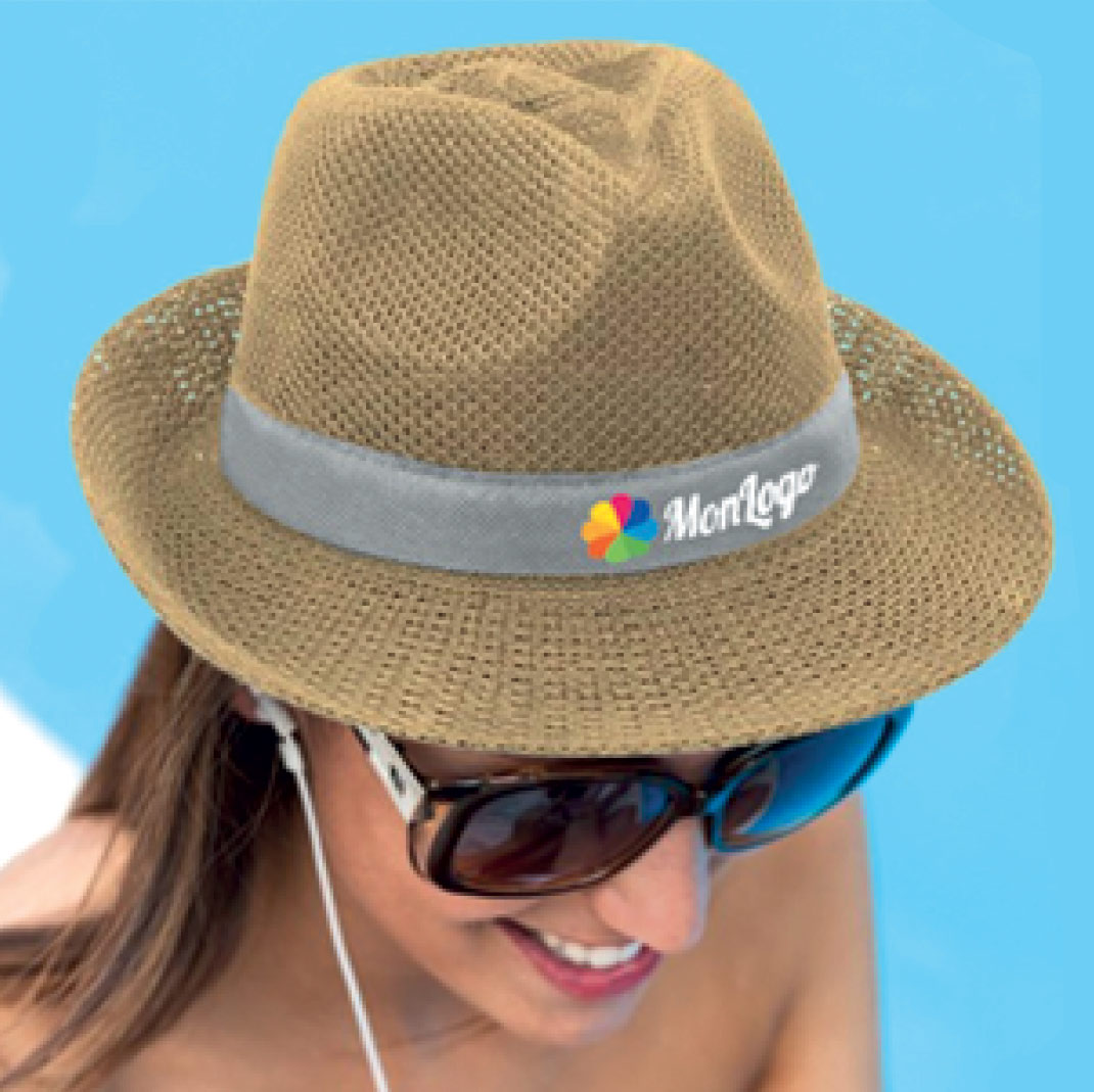 Chapeau en paille synthétique  avec ruban personnalisable en couleurs