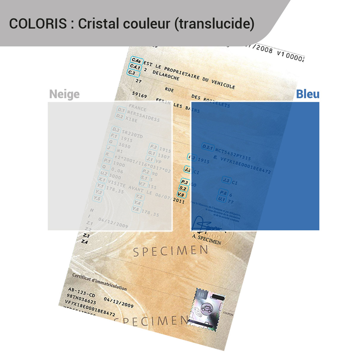 Coloris disponibles pour 'étui porte carte grise personnalisé publicitaire 1er prix crystal translucide