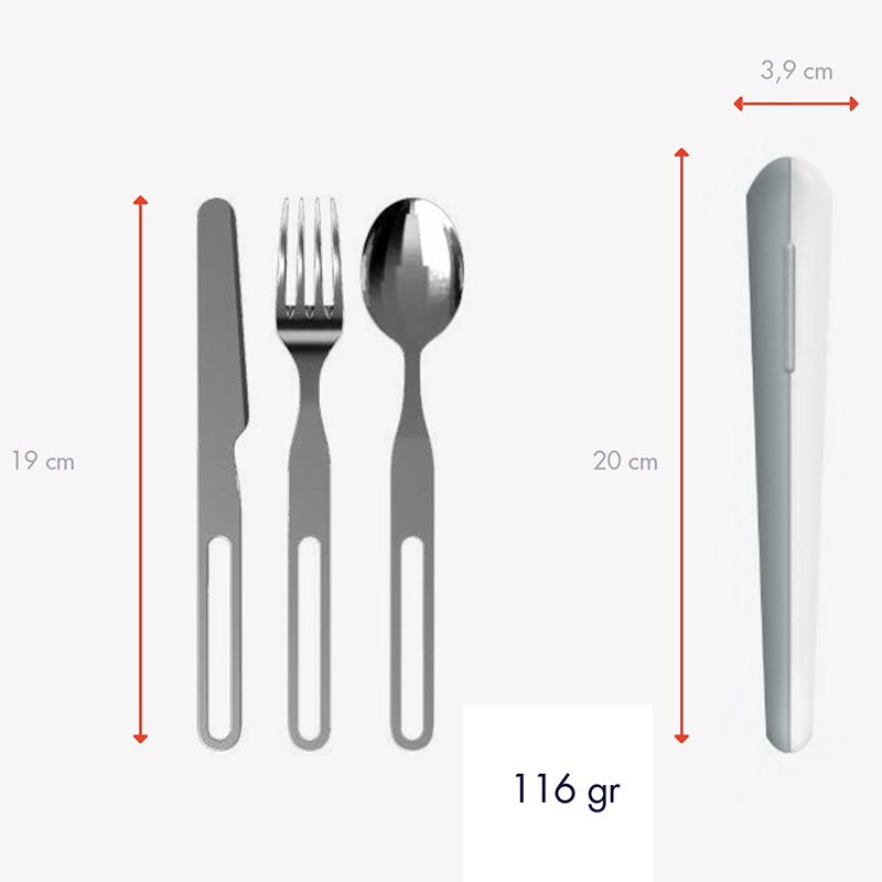 couverts Gobi en inox avec leur étui et les mesures