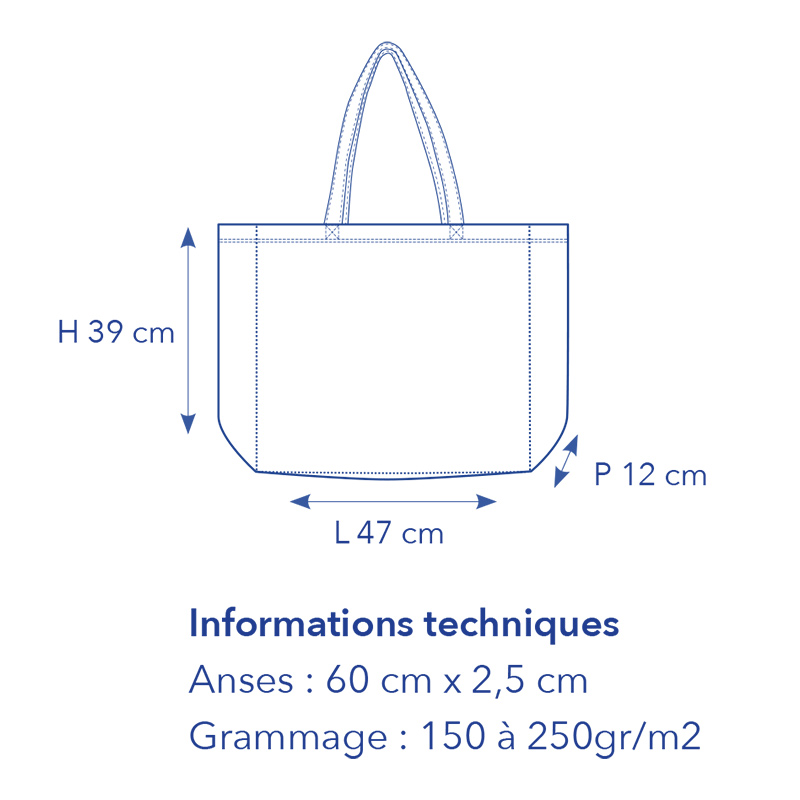 croquis de mesures du sac